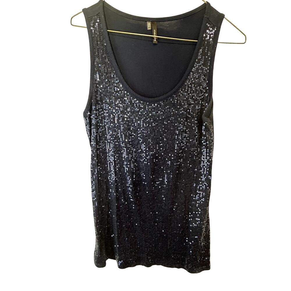 SKU 2244 Vintage Maurices Women Large Navy Blue Sequin Front  Rayon Tunic Tank